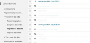 Informe de páginas de destino con varias URLs de guardlink.org entre los resultados