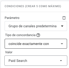 Filtro para aislar el canal Paid Search