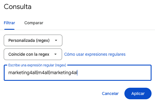 filtrar keywords de marca con Google Search Console