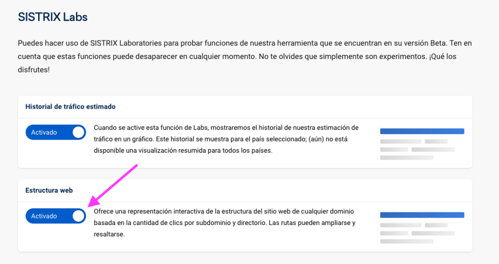 Cómo activar Estructura web en Sistrix opción