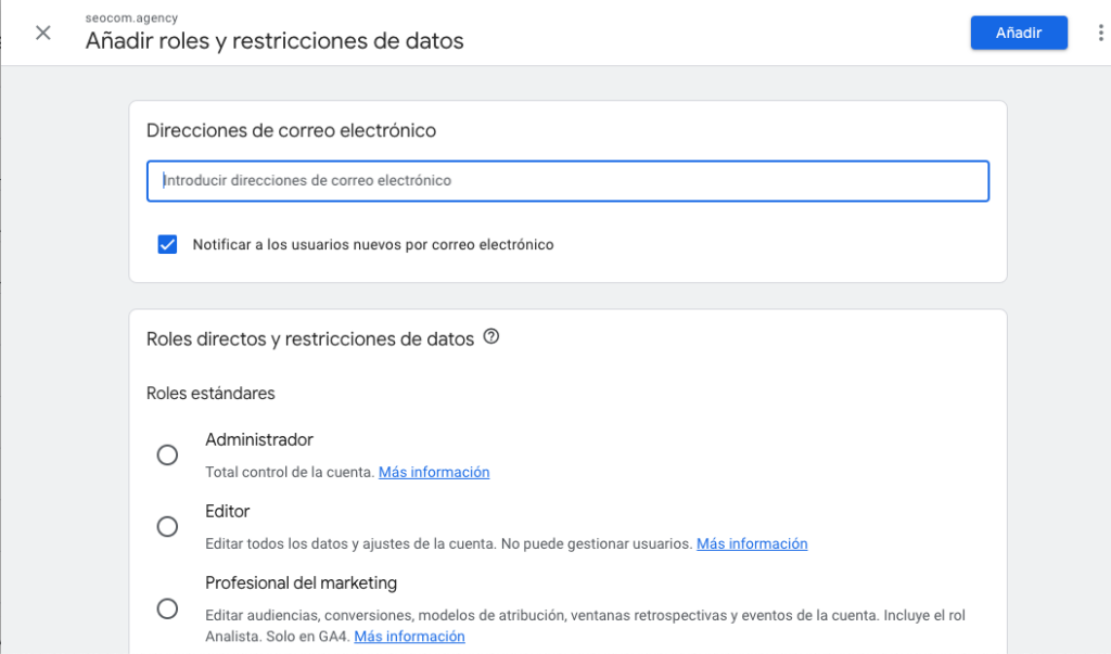 añadir roles a usuarios ga4